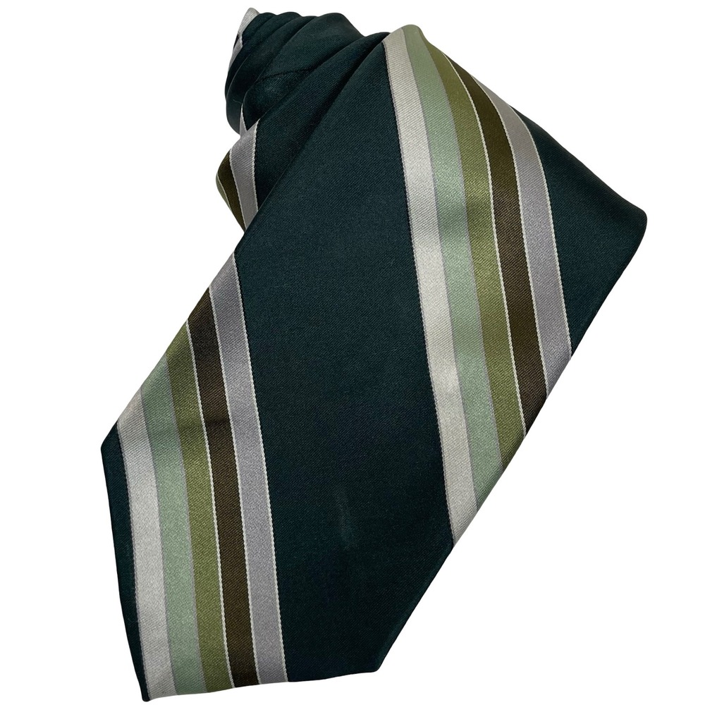 Vintage Andhurst Striped Necktie Mens Avocado Green‎ Earth Tones Wide Tieb70s